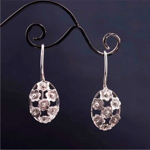 Elegant Flower Floral Silver Stud Dangle Earring Women Wedding Bride Jewelry